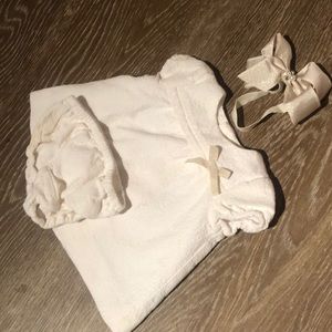 Zara Cream linen and Gold dress with matching bow!